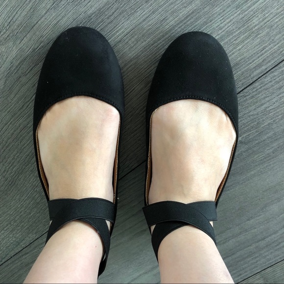 Black slip on ankle wrap ballet flats - Picture 7 of 8